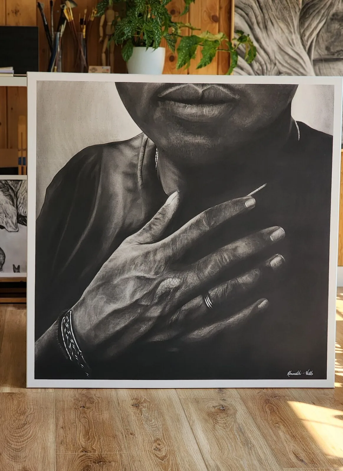 Charcoal drawing of two hands — The Art of Self-Love